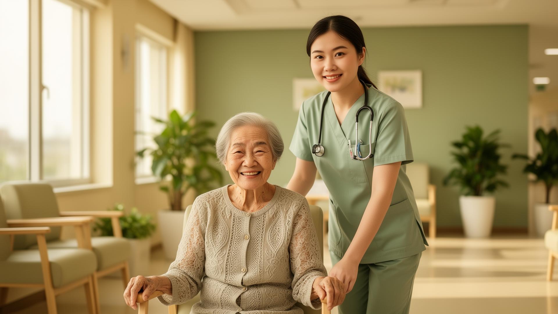 Điều dưỡng chăm sóc cụ bà tại viện dưỡng lão Việt Nam
